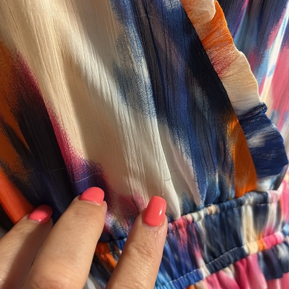 London Times Multicolor water colors tie dye Maxi Dress sleeveless faux wrap 12 - Picture 8 of 15